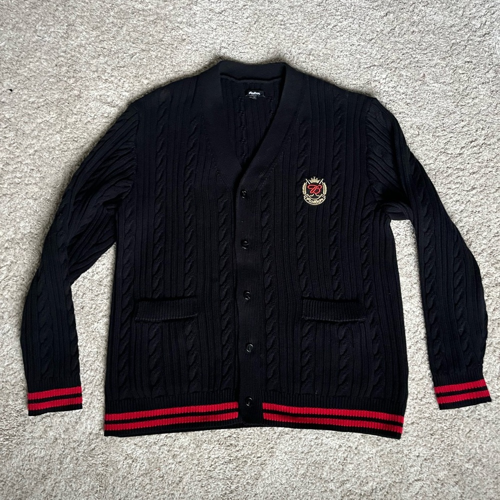 Malbon Golf x Budweiser Cable Knit Players Cardigan Black XL
